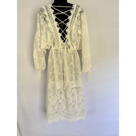 Endless Rose Women’s While Lace Midi Tie Back Cinch Waist Long Sleeve Size XS - Picture 6 of 7
